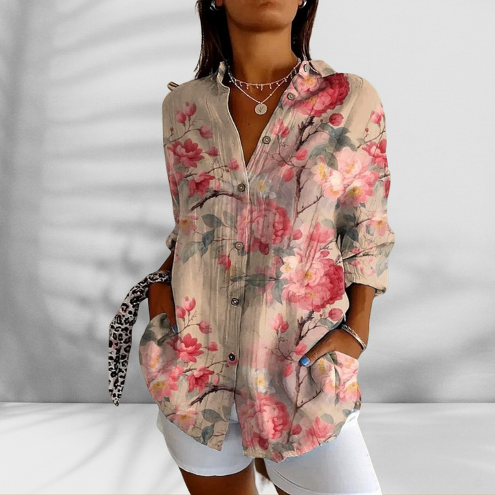 FLORA™ | Weite Bluse mit Blumenmuster in Leinenoptik