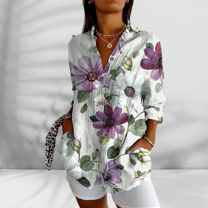 FLORA™ | Weite Bluse mit Blumenmuster in Leinenoptik