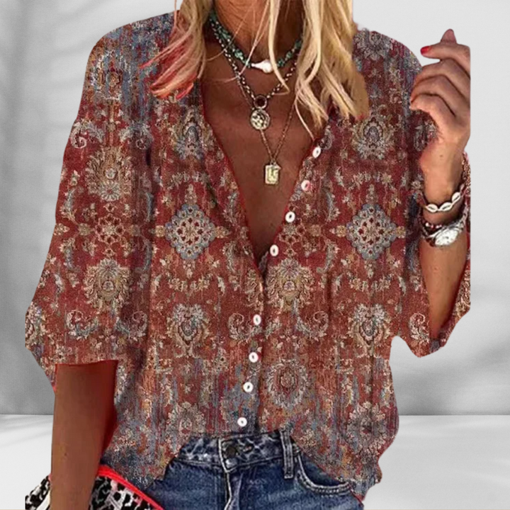 MARY™ | Boho-Bluse mit floralem Muster und kurzen Ärmeln