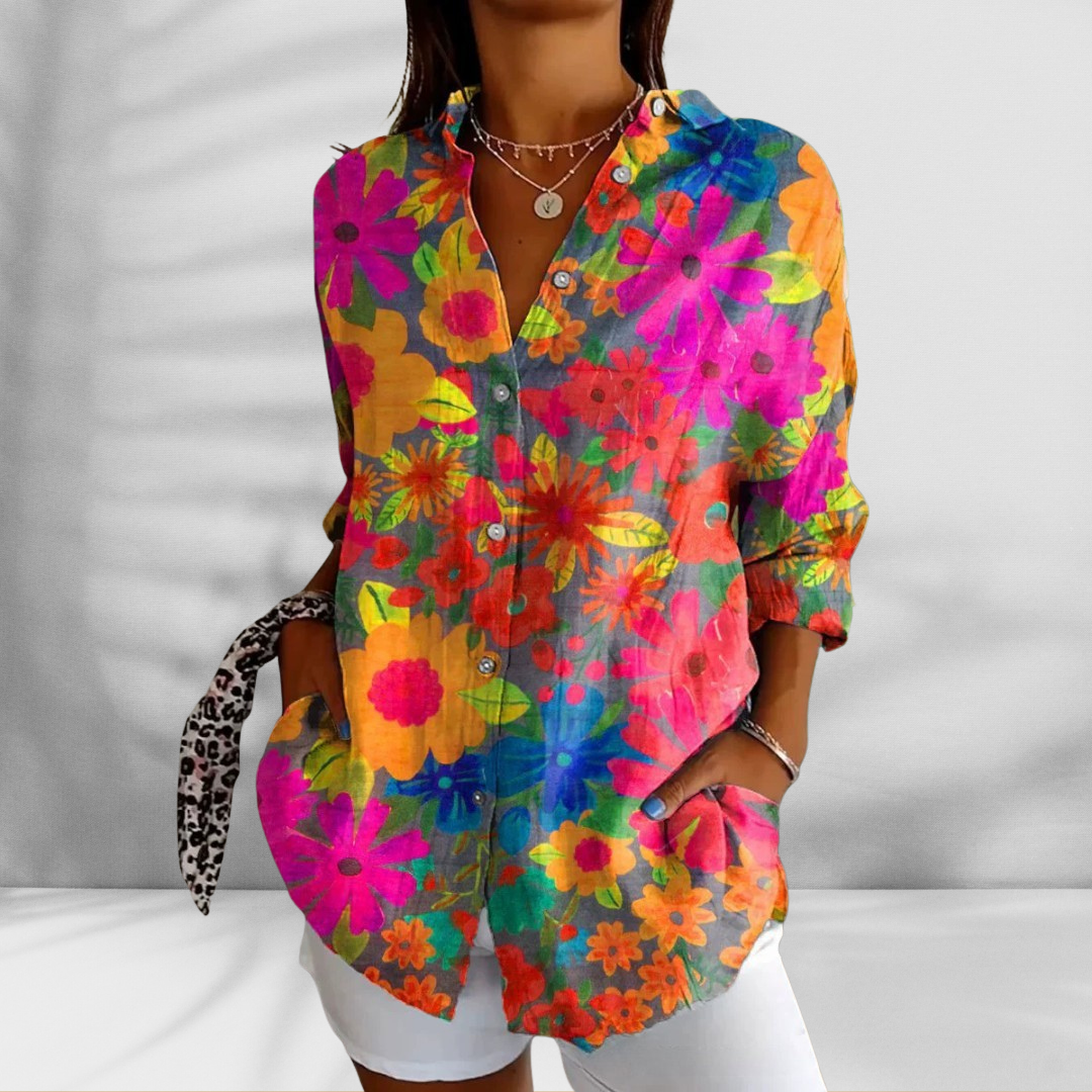 FLORA™ | Weite Bluse mit Blumenmuster in Leinenoptik
