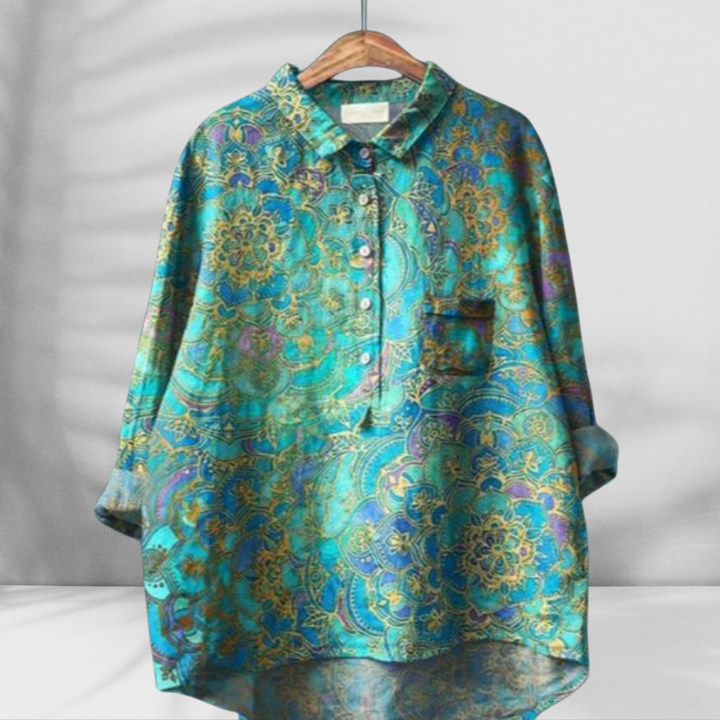 FLORENTINE™ | Weit geschnittene Blumenbluse mit Leinen-Effekt