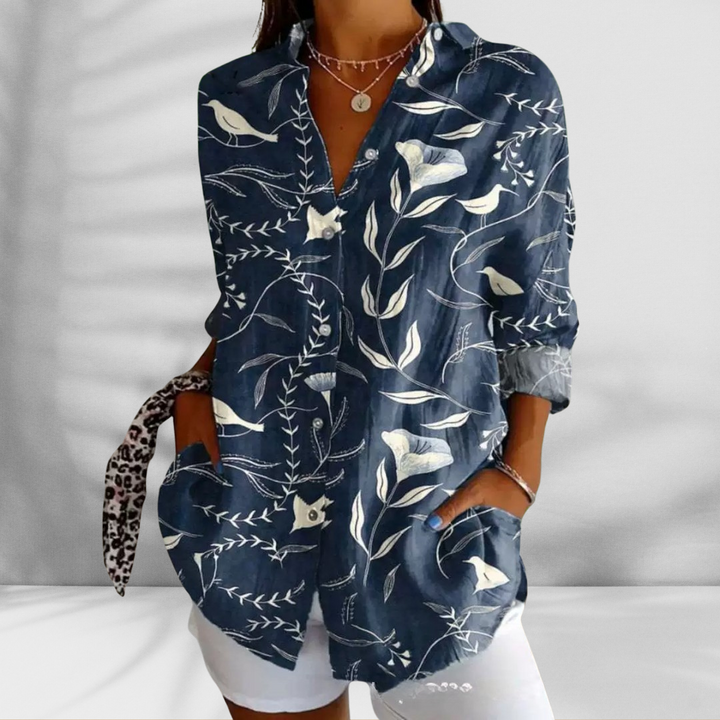 FLORA™ | Weite Bluse mit Blumenmuster in Leinenoptik