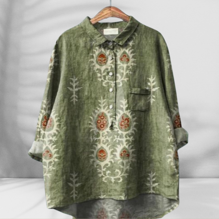 FLORENTINE™ | Weit geschnittene Blumenbluse mit Leinen-Effekt