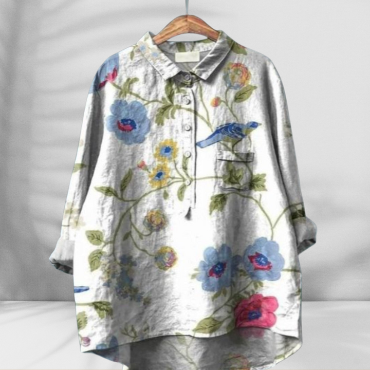 FLORENTINE™ | Weit geschnittene Blumenbluse mit Leinen-Effekt