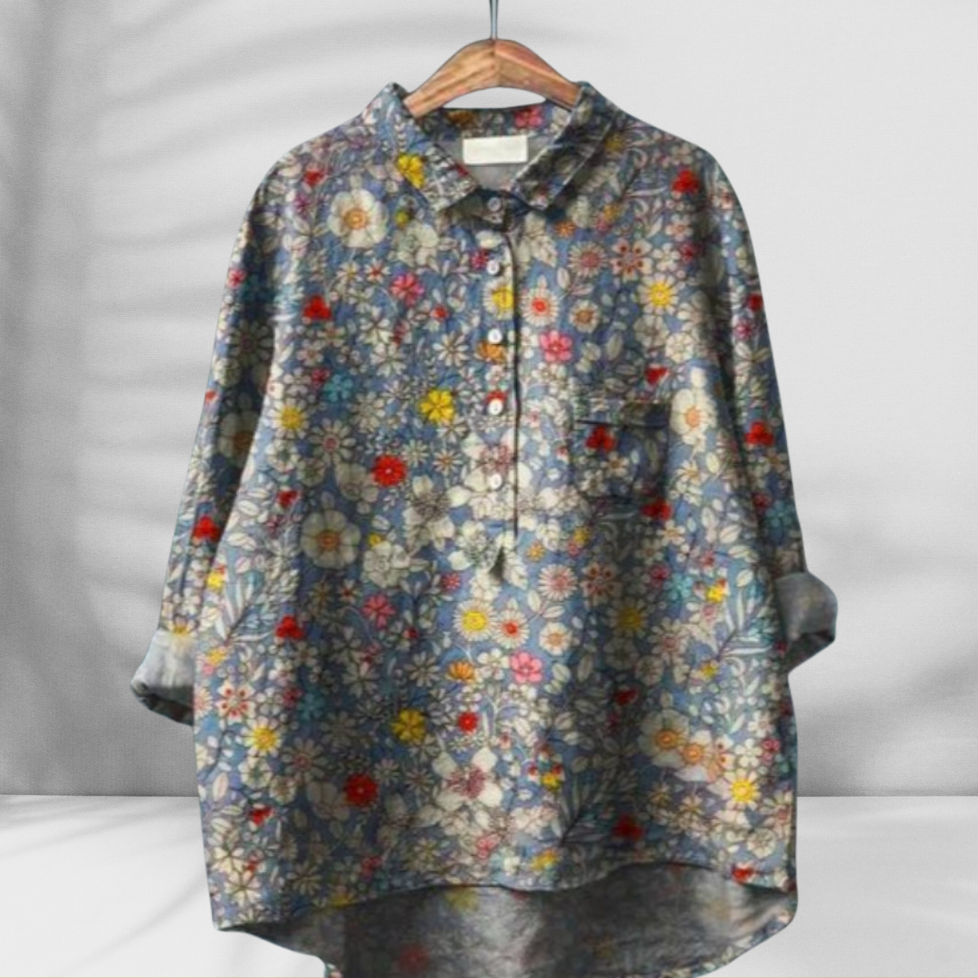 FLORENTINE™ | Weit geschnittene Blumenbluse mit Leinen-Effekt