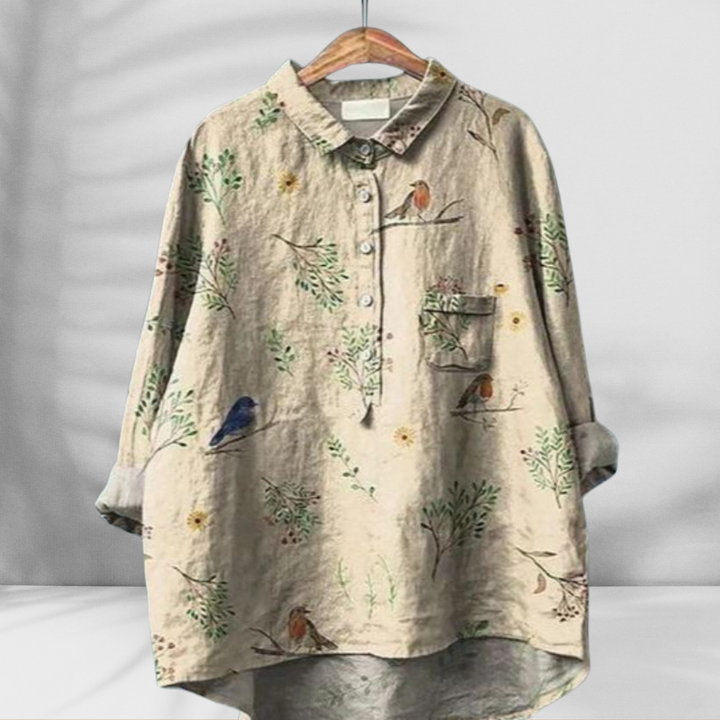 FLORENTINE™ | Weit geschnittene Blumenbluse mit Leinen-Effekt