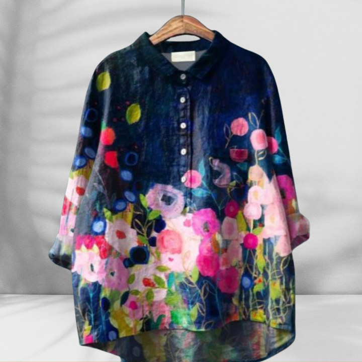 FLORENTINE™ | Weit geschnittene Blumenbluse mit Leinen-Effekt
