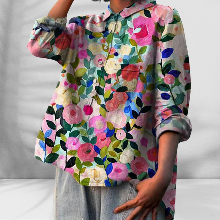 FLORENTINE™ | Weit geschnittene Blumenbluse mit Leinen-Effekt
