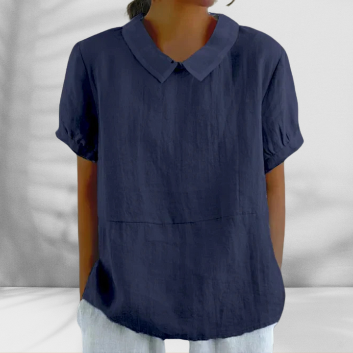 KARLA™ | Bluse mit Leinen-Effekt und rundem Kragen