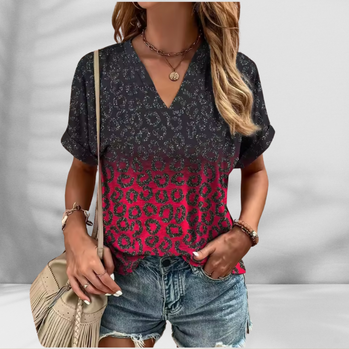 NINA™ | Leichtes Bluse Leopardenmuster und V-Ausschnitt