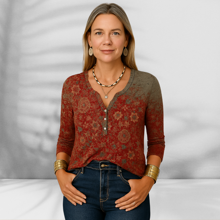 ODILIE™ | Boho-Bluse mit floralen Mustern und langen Ärmeln