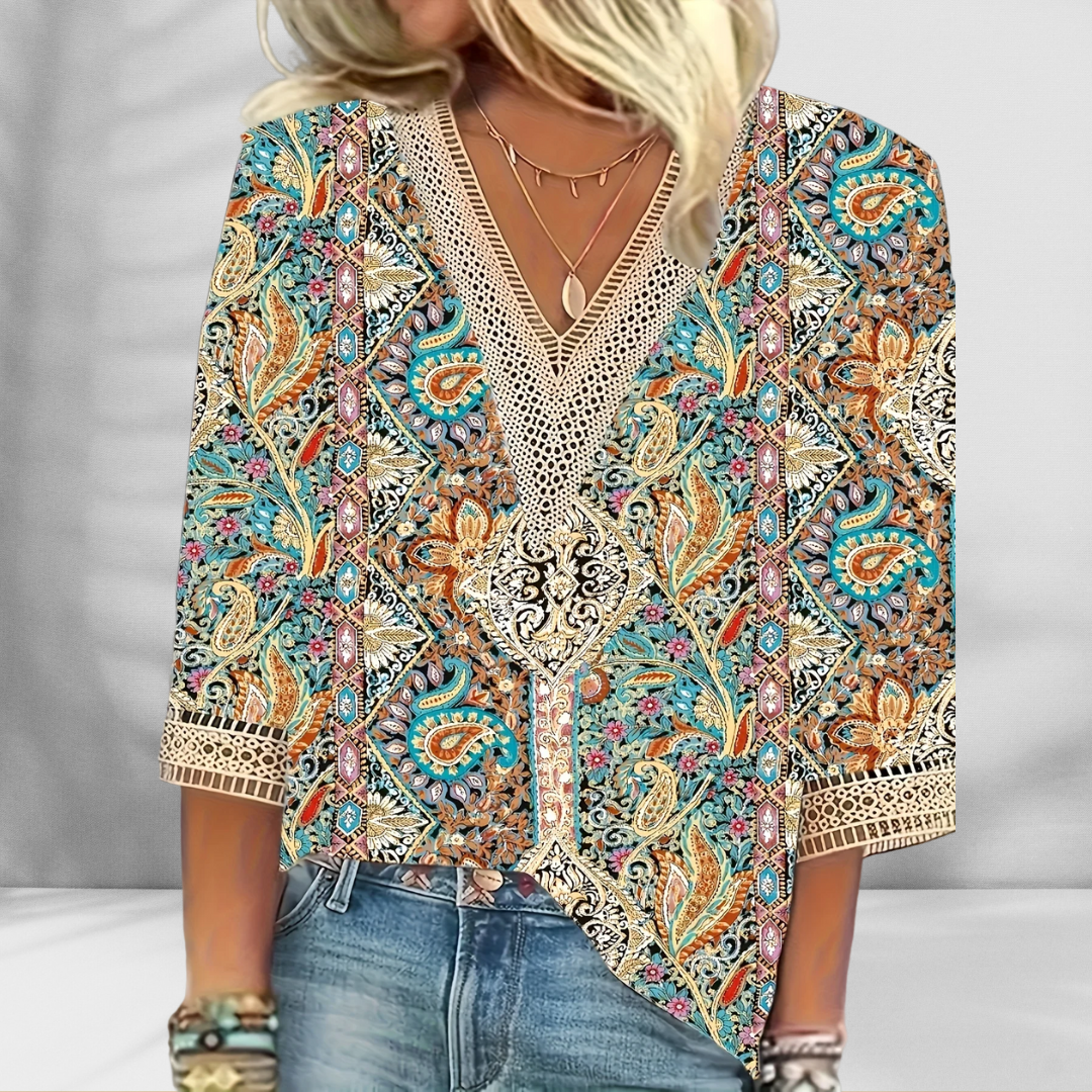 ALIS™ | Boho-Bluse mit floralen Mustern und langen Ärmeln
