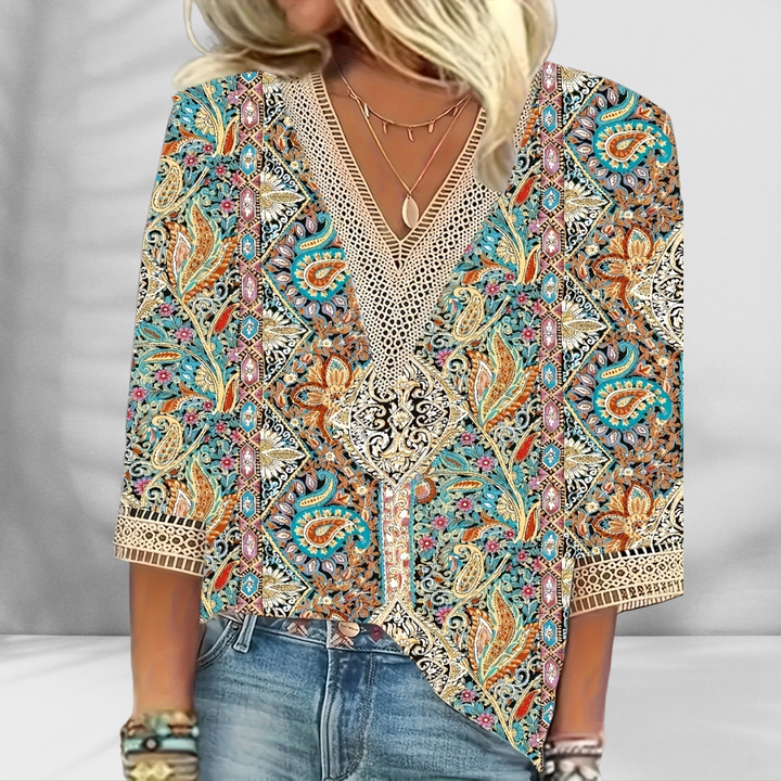 ALIS™ | Boho-Bluse mit floralen Mustern und langen Ärmeln