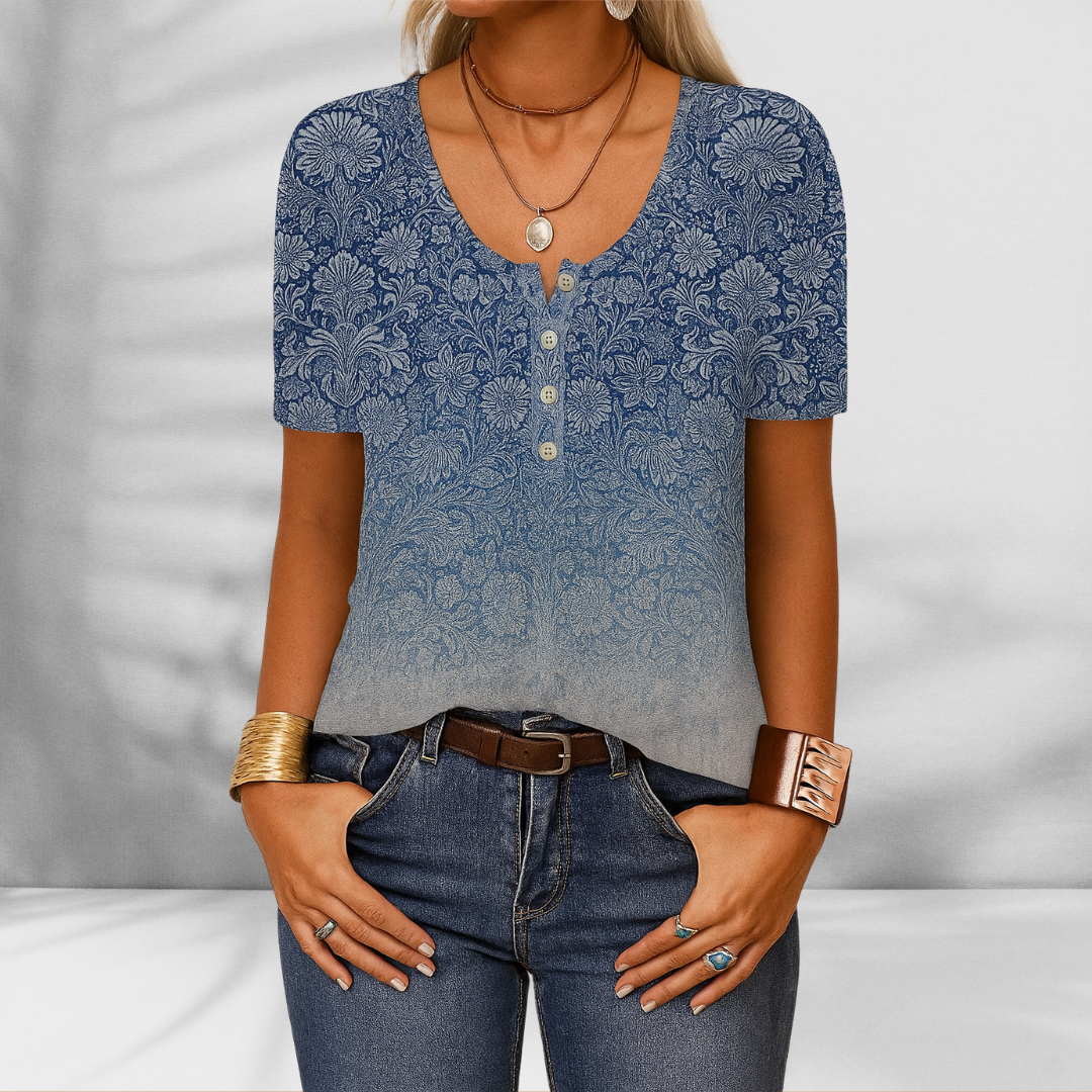 SILVIA™ | Boho-Bluse mit floralen Mustern und Kurzen Ärmeln