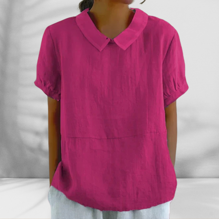 KARLA™ | Bluse mit Leinen-Effekt und rundem Kragen