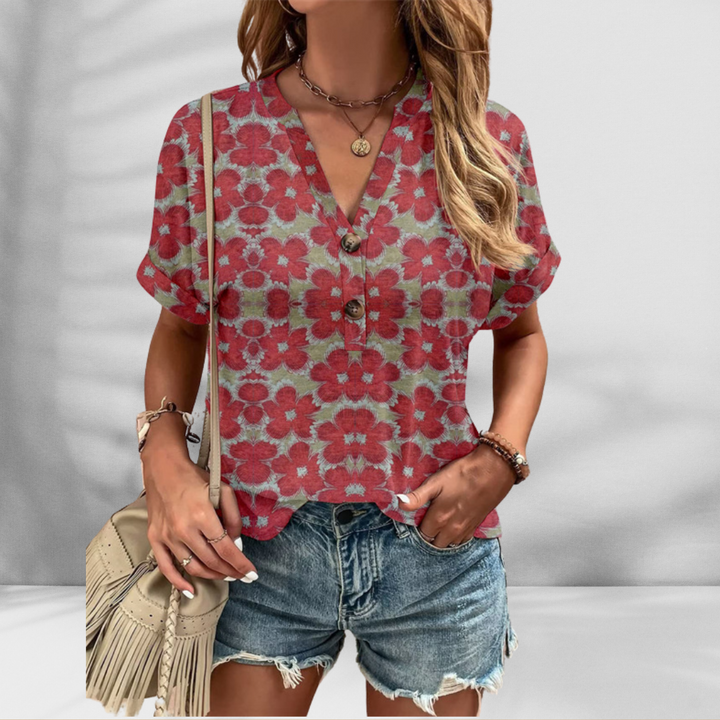 ELLY™ | Boho-Bluse mit floralem Muster und kurzen Ärmeln