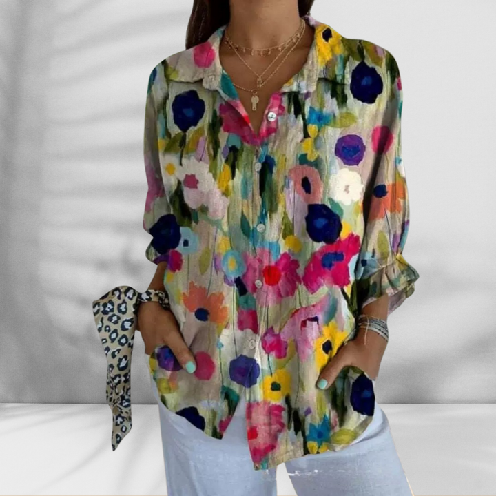 FLORA™ | Weite Bluse mit Blumenmuster in Leinenoptik