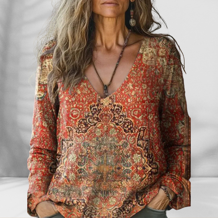 CAMI™ | Boho-Bluse mit floralen Mustern und langen Ärmeln