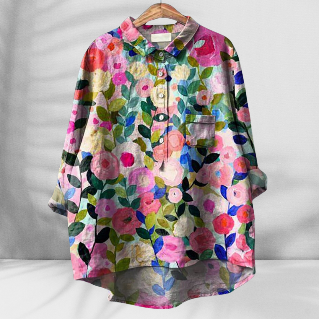 FLORENTINE™ | Weit geschnittene Blumenbluse mit Leinen-Effekt