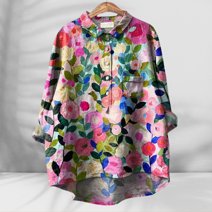 FLORENTINE™ | Weit geschnittene Blumenbluse mit Leinen-Effekt