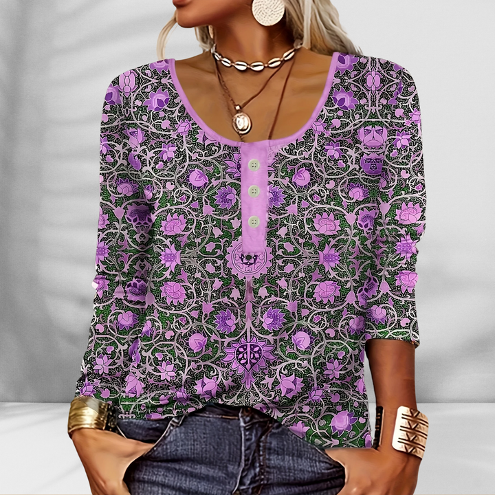 ROSWITHA™ | Boho-Bluse mit floralen Mustern und langen Ärmeln