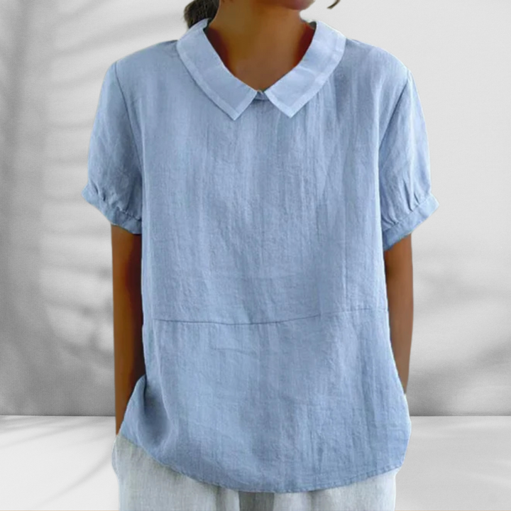 KARLA™ | Bluse mit Leinen-Effekt und rundem Kragen