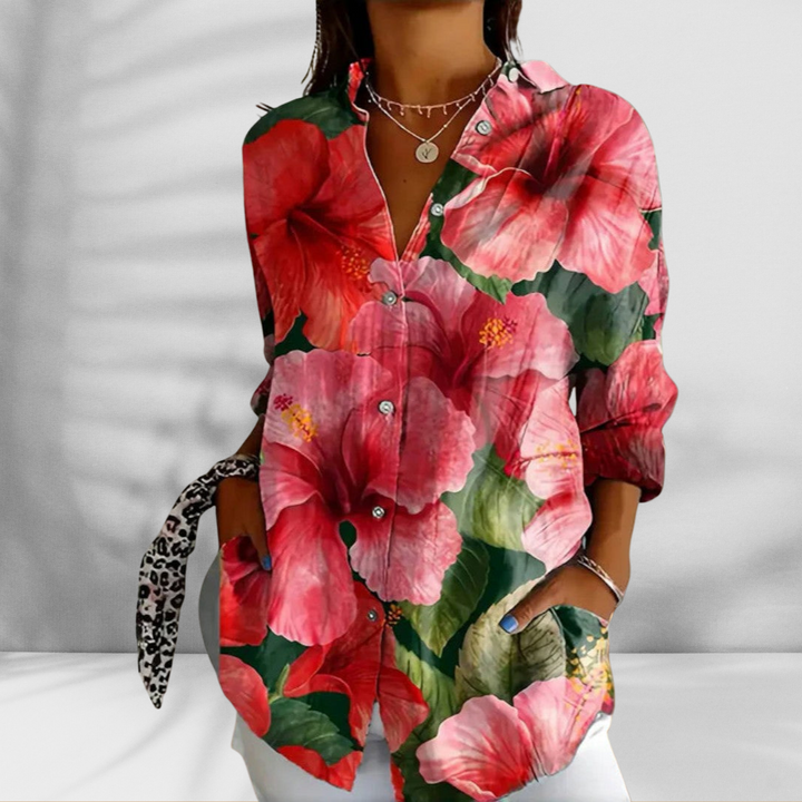 FLORA™ | Weite Bluse mit Blumenmuster in Leinenoptik
