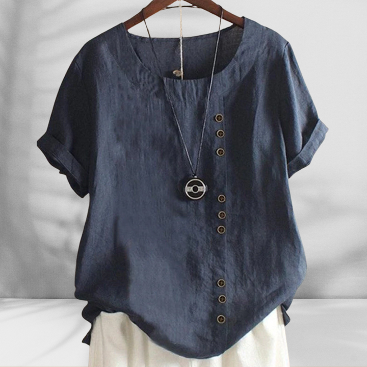 MARGOT™ | Bluse mit Knopfleiste und Leinenoptik