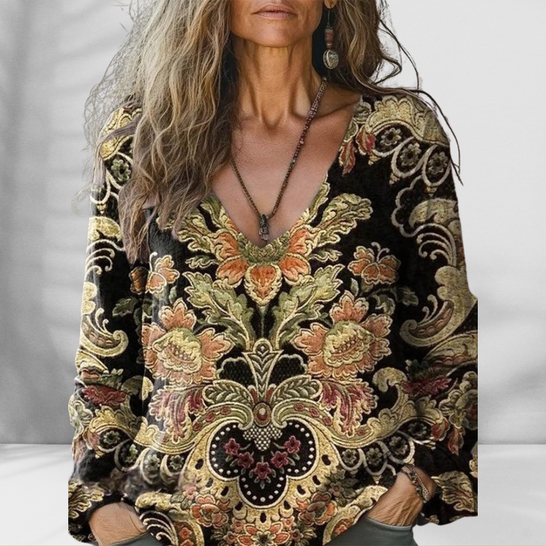 CAMI™ | Boho-Bluse mit floralen Mustern und langen Ärmeln