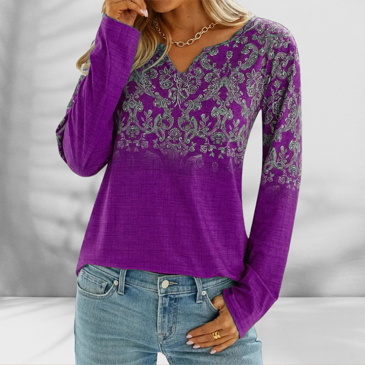 LOURENE™ | Boho-Bluse mit floralem Muster und langen Ärmeln