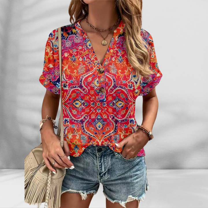 ELLY™ | Boho-Bluse mit floralem Muster und kurzen Ärmeln