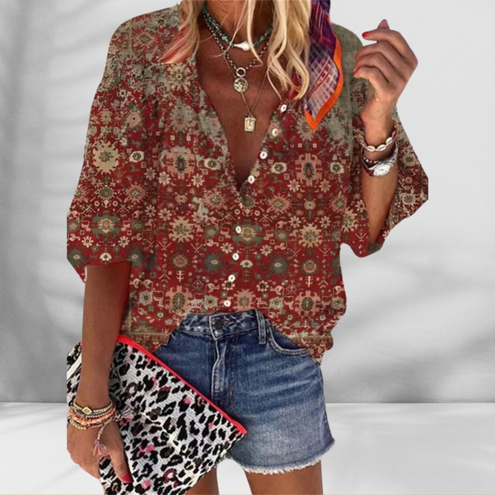 MARY™ | Boho-Bluse mit floralem Muster und kurzen Ärmeln
