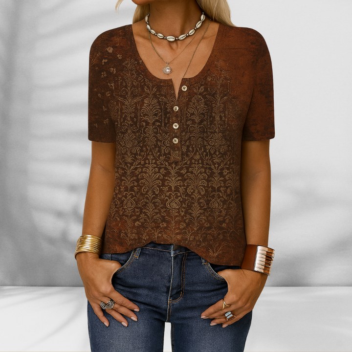 SILVIA™ | Boho-Bluse mit floralen Mustern und Kurzen Ärmeln