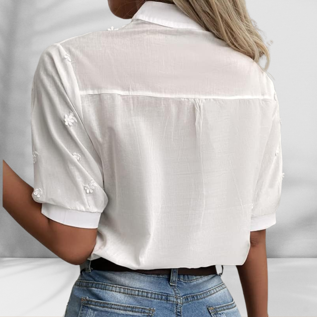 LOREN™ | Weiße Bluse mit Stickerei und 3/4-Ärmeln
