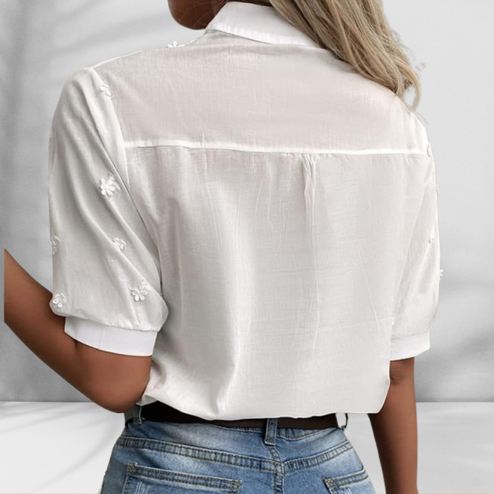 LOREN™ | Weiße Bluse mit Stickerei und 3/4-Ärmeln