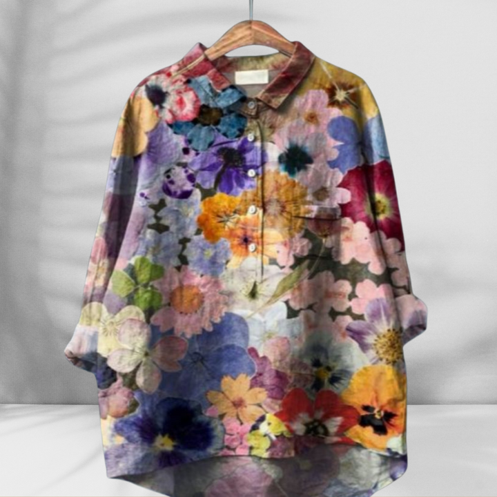FLORENTINE™ | Weit geschnittene Blumenbluse mit Leinen-Effekt