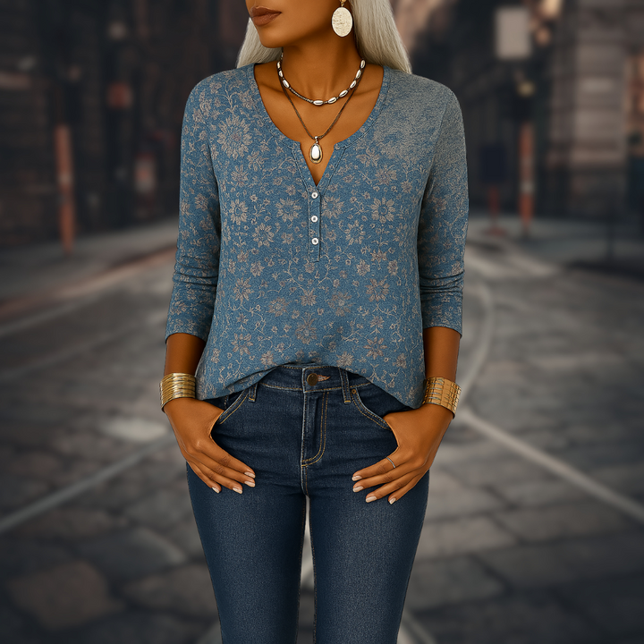 SELINE™ | Boho-Bluse mit floralen Mustern und langen Ärmeln