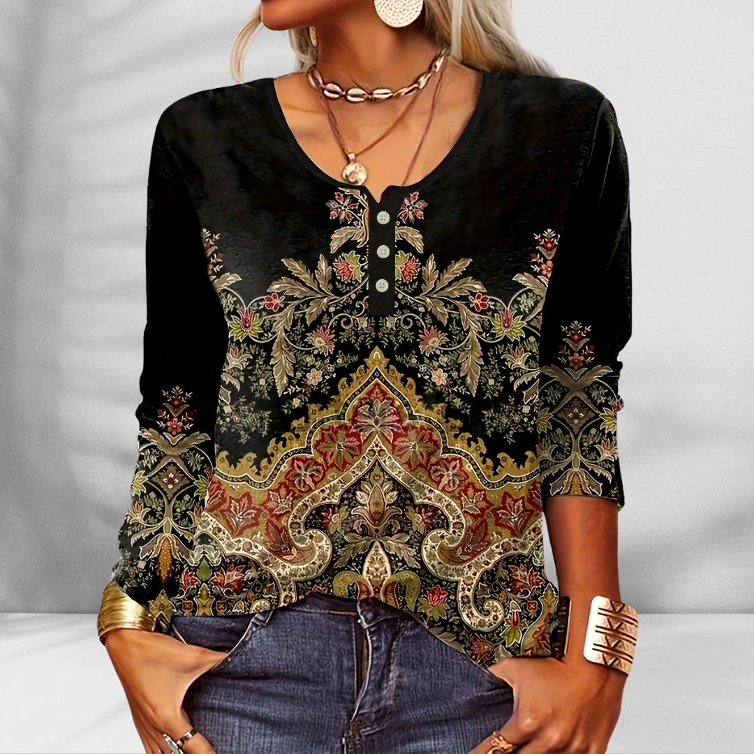 ROSY™ | Boho-Bluse mit floralen Mustern und langen Ärmeln