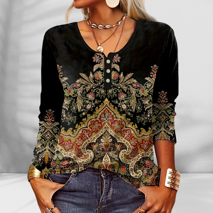 ROSY™ | Boho-Bluse mit floralen Mustern und langen Ärmeln