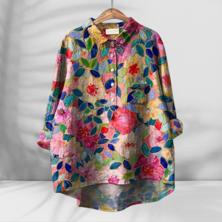 FLORENTINE™ | Weit geschnittene Blumenbluse mit Leinen-Effekt