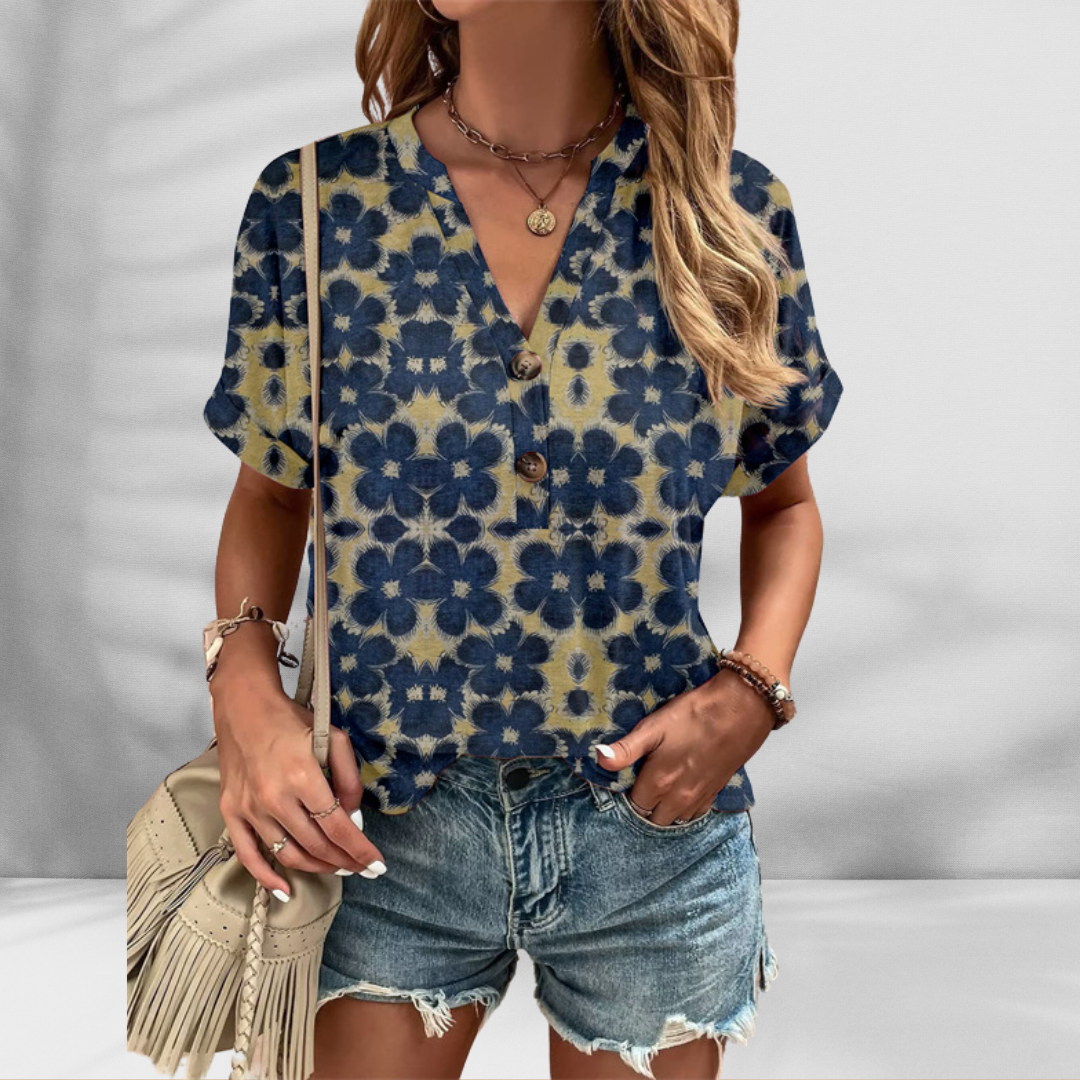 ELLY™ | Boho-Bluse mit floralem Muster und kurzen Ärmeln