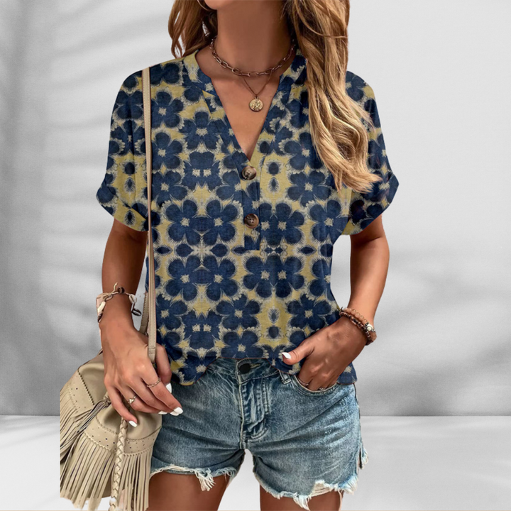 ELLY™ | Boho-Bluse mit floralem Muster und kurzen Ärmeln