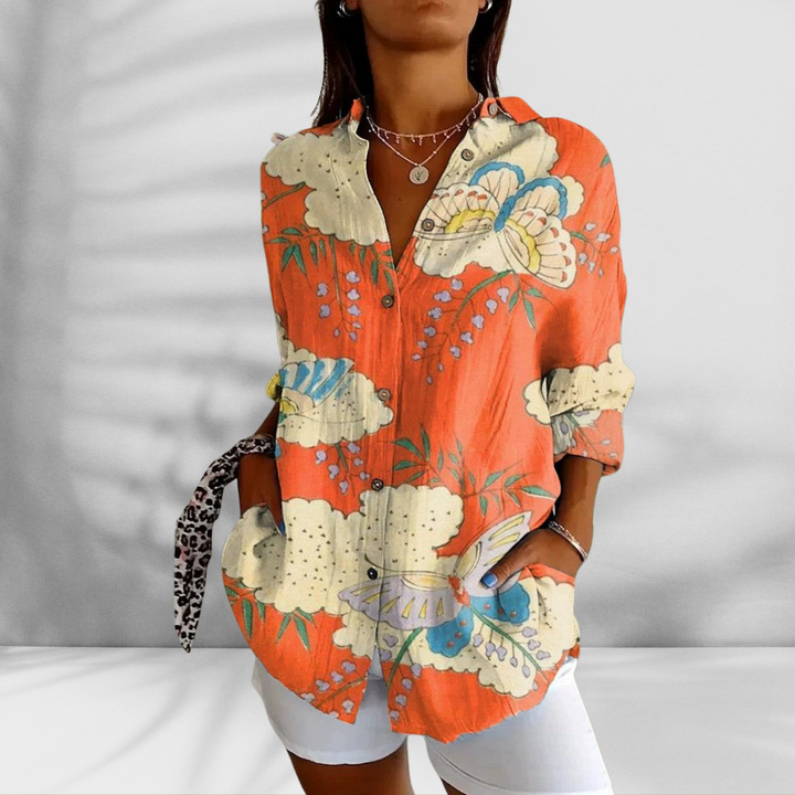 FLORA™ | Weite Bluse mit Blumenmuster in Leinenoptik