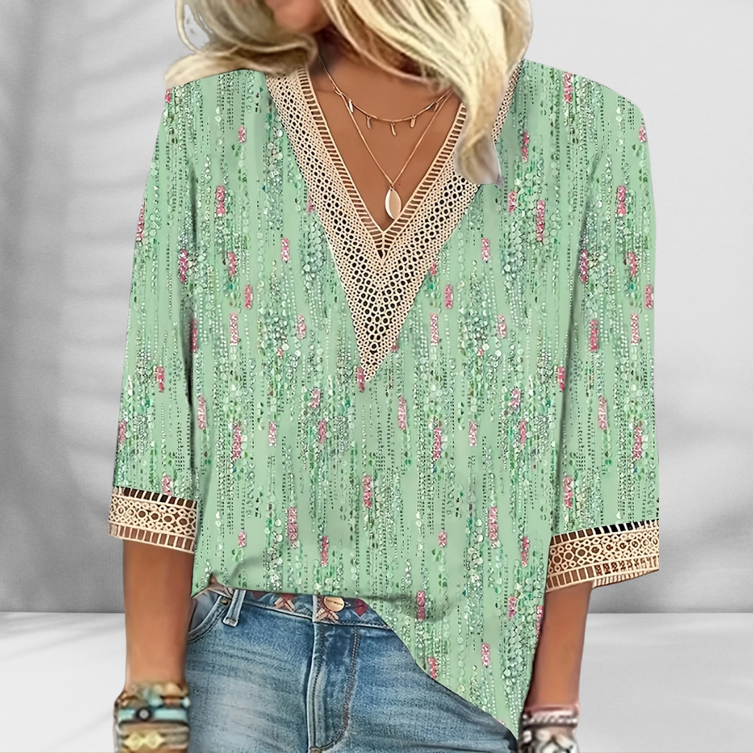 ALIS™ | Boho-Bluse mit floralen Mustern und langen Ärmeln