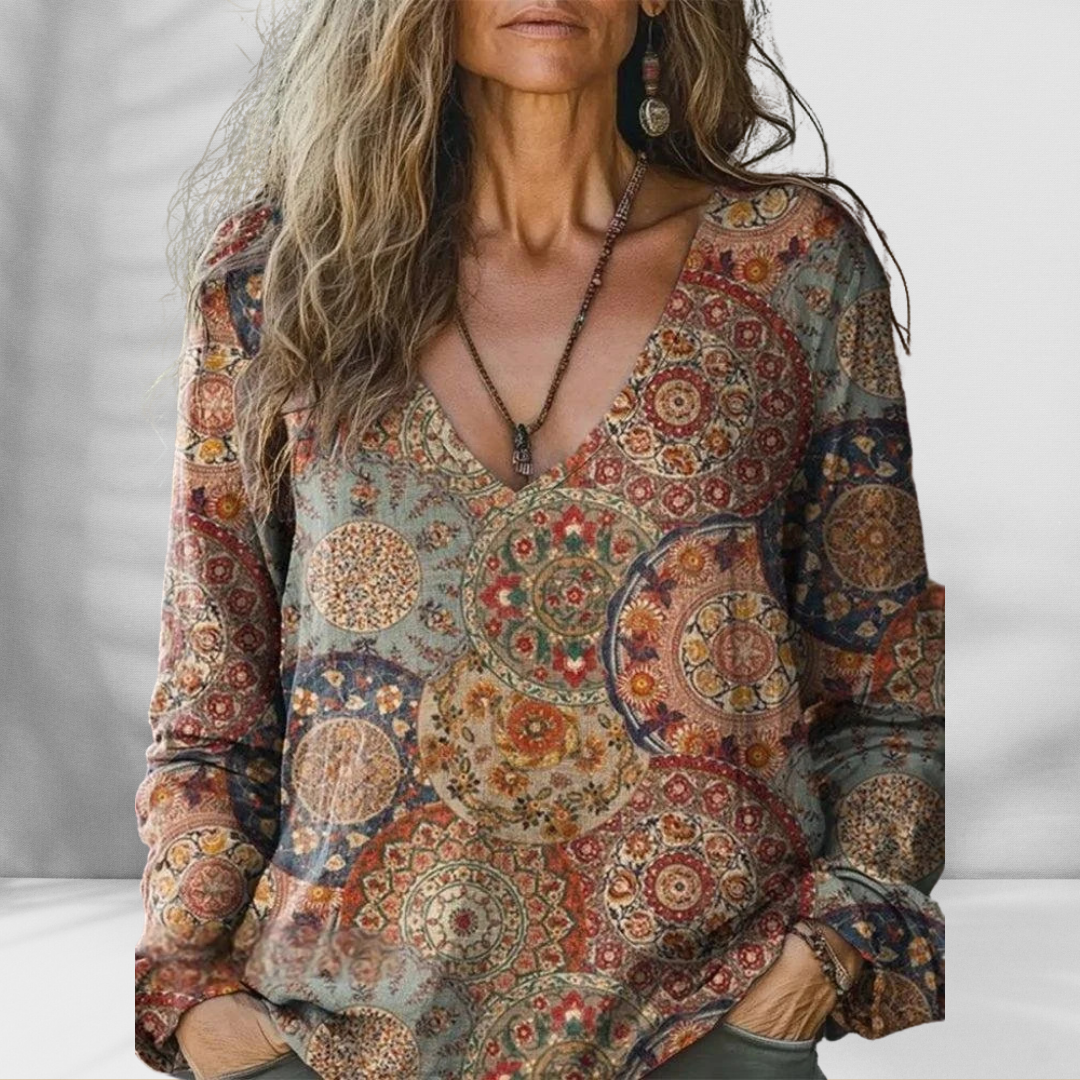 CAMI™ | Boho-Bluse mit floralen Mustern und langen Ärmeln
