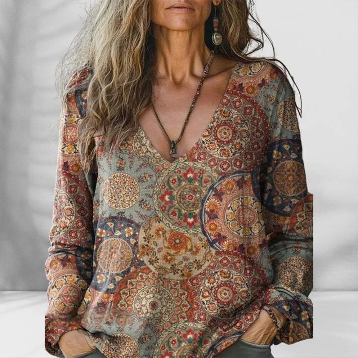 CAMI™ | Boho-Bluse mit floralen Mustern und langen Ärmeln