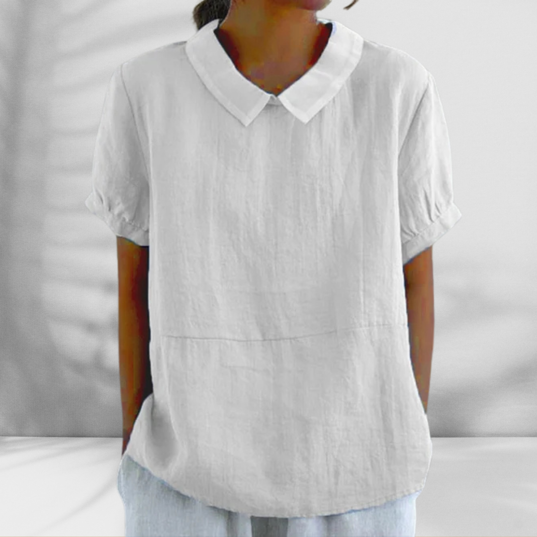 KARLA™ | Bluse mit Leinen-Effekt und rundem Kragen
