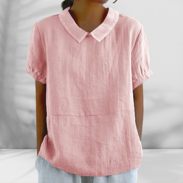 KARLA™ | Bluse mit Leinen-Effekt und rundem Kragen