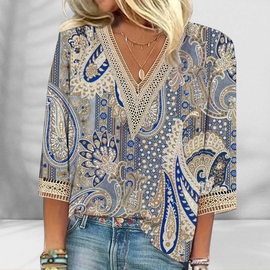 ALIS™ | Boho-Bluse mit floralen Mustern und langen Ärmeln