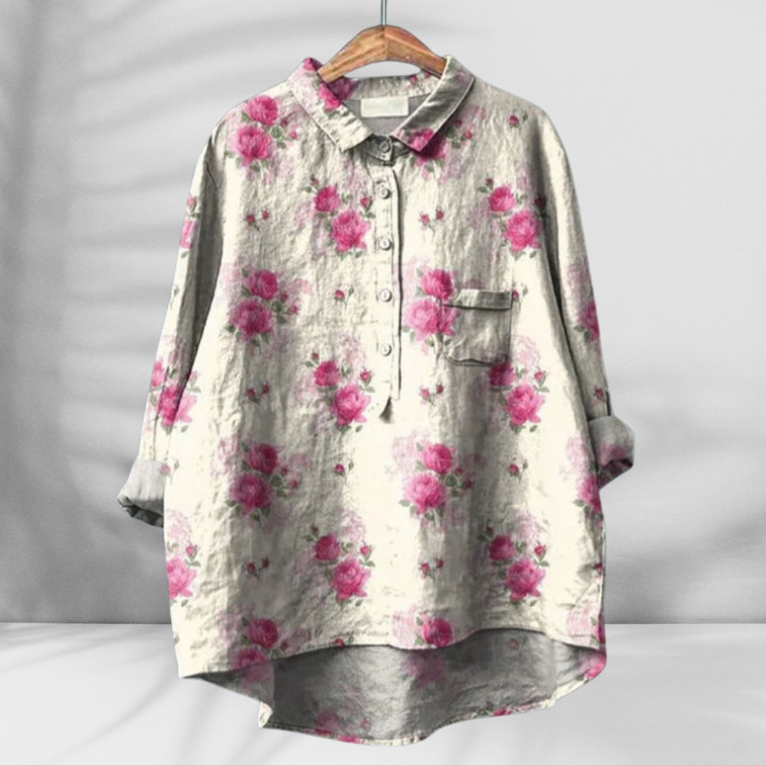 FLORENTINE™ | Weit geschnittene Blumenbluse mit Leinen-Effekt